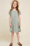 G4506-SAGE Pinstripe Button-Down Mini Dress Full Body