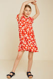 G4515-TOMATO Daisy Ruffle Sleeve Mini Dress Alternate Angle