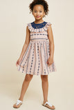 G4516-PINK MIX Tribal Ruffle Lace Dress Front