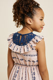 G4516-PINK MIX Tribal Ruffle Lace Dress Back Detail