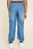 G4542-MID DENIM Chambray Side-Stripe Joggers Back