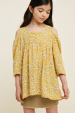 G4562-HONEY MIX Floral Cold-Shoulder Sleeve Tunic Top Front