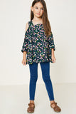 G4646-NAVY Floral Cold Shoulder Tunic Top Front Detail