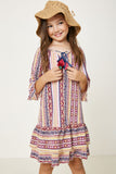 G4648-PURPLE MIX Tribal Mini Peasant Dress Front