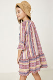 G4648-PURPLE MIX Tribal Mini Peasant Dress Back