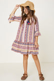 G4648-PURPLE MIX Tribal Mini Peasant Dress Alternate Angle