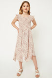 G4663 CREAM Floral Handkerchief Hem Dress Front