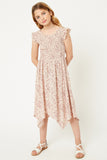 G4663 CREAM Floral Handkerchief Hem Dress Full Body