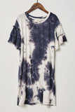 G4664-NAVY Ruffle Tie Dye Mini Shirt Dress Alternate Angle