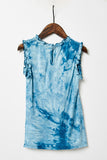 G4667-TEAL Tie Dye Ruffle High Neck Tank Top Back