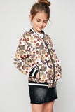 G5027 Cream Girls Printed Bomber Jacket Back