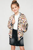 G5027 Cream Girls Printed Bomber Jacket Front