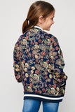 G5027 Navy Girls Printed Bomber Jacket Side