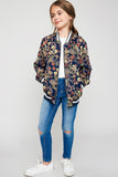 G5027 Navy Girls Printed Bomber Jacket Back