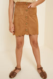 G5031-CAMEL Scallop Hem Faux Suede Skirt Front