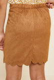 G5031-CAMEL Scallop Hem Faux Suede Skirt Back