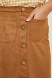 G5031-CAMEL Scallop Hem Faux Suede Skirt Alternate Angle