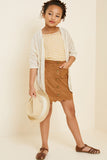 G5031-CAMEL Scallop Hem Faux Suede Skirt Front Detail