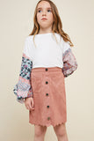 G5031-DUSTY PINK Scallop Hem Faux Suede Skirt Full Body