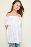 G5041 Off White Girls Eyelet Off The Shoulder Top Front