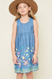 G5042 DENIM MIX Denim Dress with Floral Embroidery Front