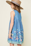 G5042 DENIM MIX Denim Dress with Floral Embroidery Back