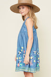 G5042 DENIM MIX Denim Dress with Floral Embroidery Alternate Angle