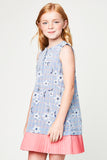 G5085 Blue Girls Embroidered Sleeveless Dress Side