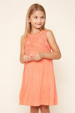 G5241 Papaya Girls Crochet Pleated Dress Pose