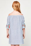 G5326 DENIM Floral Embroidered Stripe Dress Back