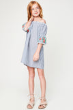 G5326 DENIM Floral Embroidered Stripe Dress Alternate Angle