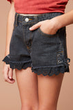 G5458 BLACK DENIM Lace Up Denim Shorts Alternate Angle