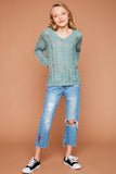 G5481 Seafoam Girls Open Back Knit Sweater Full Body