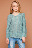 G5481 Seafoam Girls Open Back Knit Sweater Front