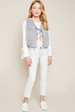 G5512 Silver Girls Fur Vest with Self Tie Full Body