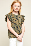 G5570 CAMO Ruffle Sleeve Camo Tank Front