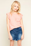 G5573 CORAL Ruffled Pocket T-Shirt Front