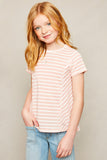 G5583 LT PINK Striped Crew Neck T-Shirt Front