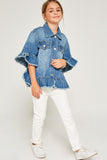 G5588 MID DENIM Ruffle Stone Wash Denim Jacket Alternate Angle