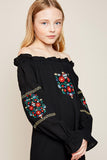 G5605 Black Girls Embroidered Off the Shoulder Dress Close Up