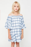 Off Shoulder Plaid Ruffle Dress