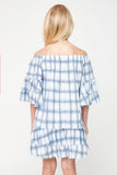 G5608 Off White Girls Off The Shoulder Plaid Ruffle Dress Back