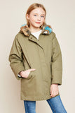 G5662 OLIVE Faux Fur Trim Hooded Jacket Alternate Angle