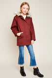 G5662 Wine Girls Cargo Jacket with Fur Trim Full Body