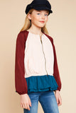 G5687 MAROON MIX Color Block Bomber Jacket Alternate Angle