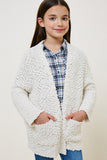 G5692-CREAM Textured Dolman Sleeve Cardigan Front