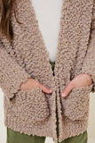 G5692-MOCHA Textured Dolman Sleeve Cardigan Front Detail