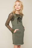 G5701 Army Girls Overall Mesh Denim Dress Detail