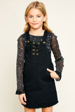 G5701 BLACK Denim Overall Dress Front