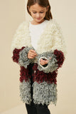 G5747 BURGUNDY Shaggy Knit Coat Front